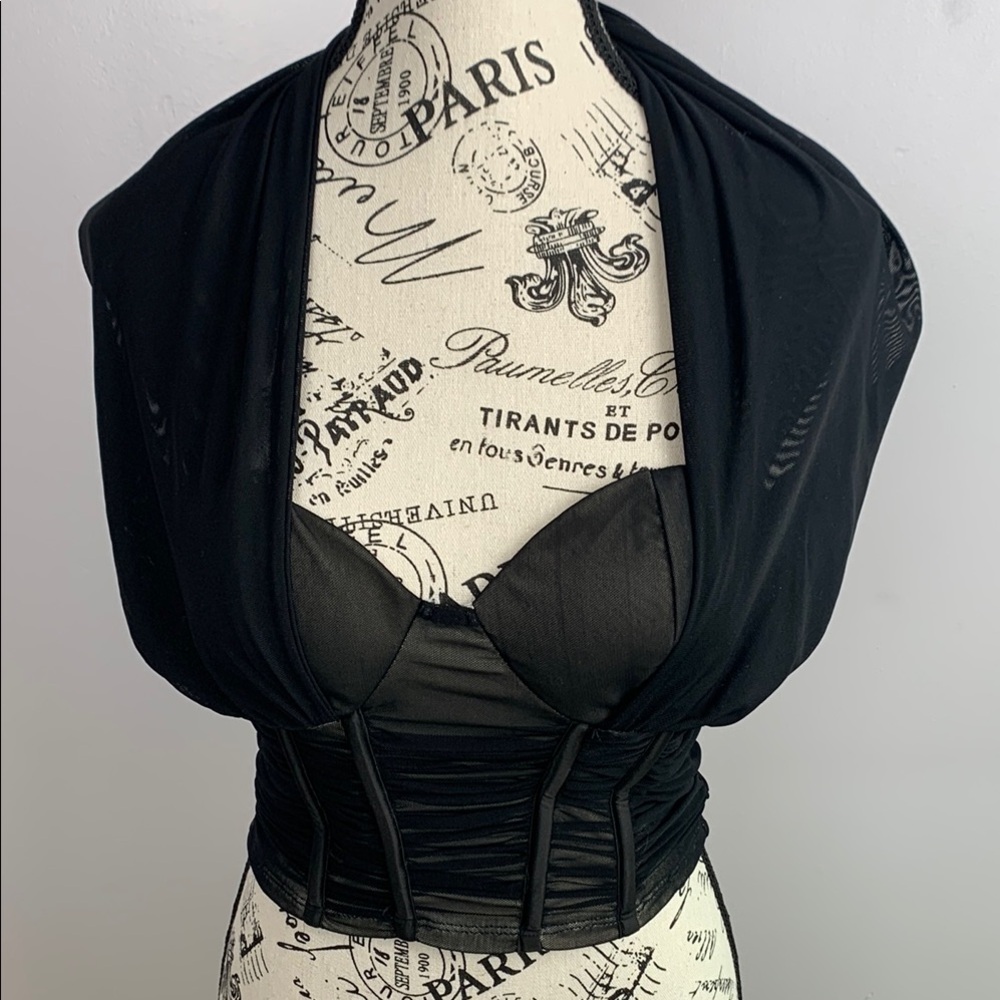 Sexy Lulus Elegant Black Mesh Corset Top Large
